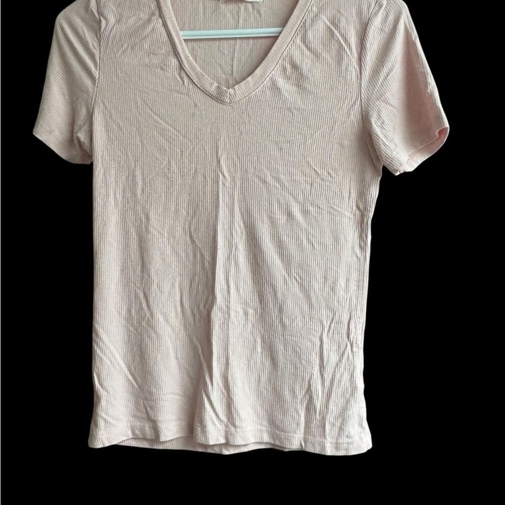 5/$20–Active USA Light Pink V-Neck Short Sleeve Top